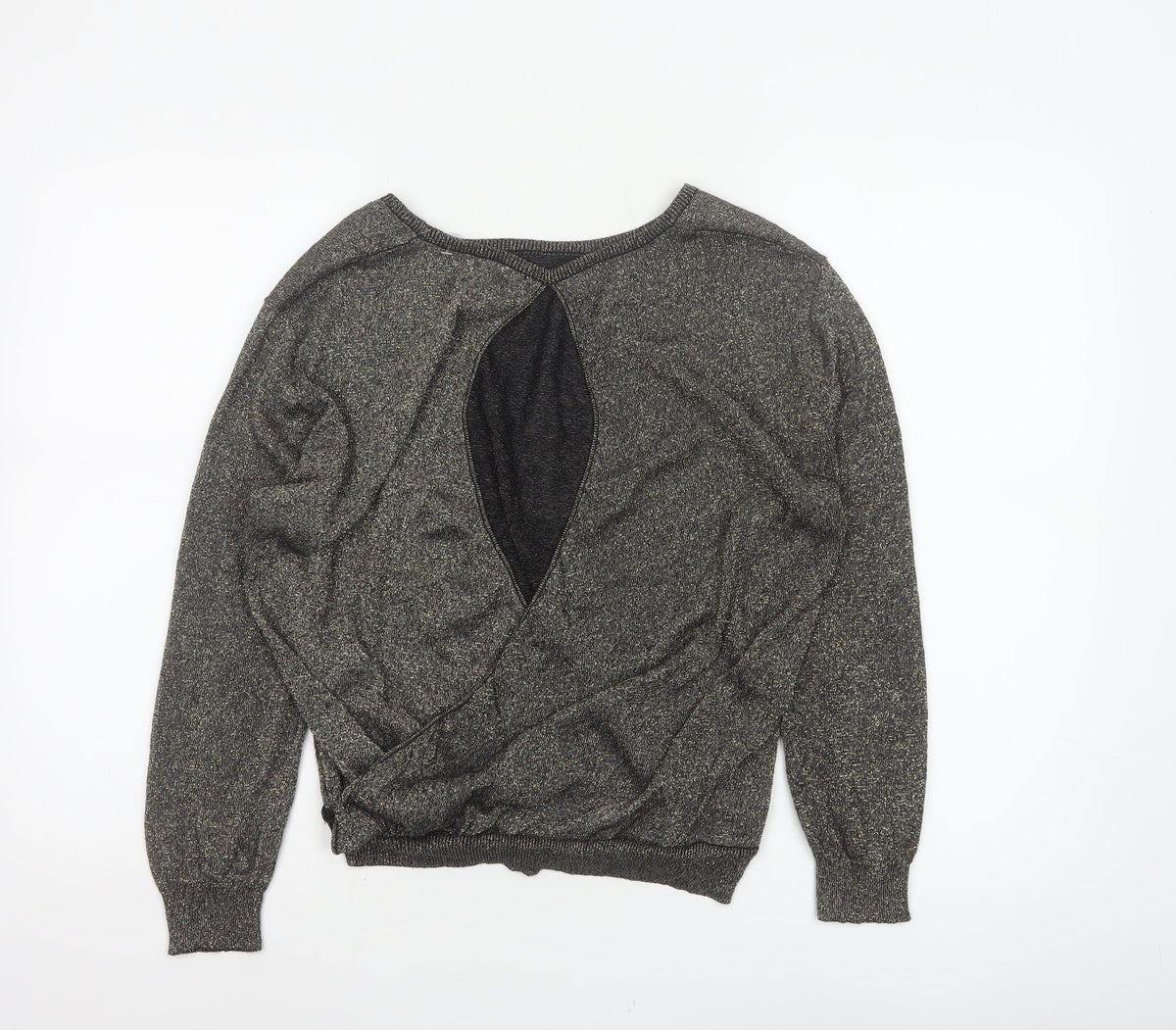 Softgrey Women Grey Metallic Knit Raglan Jumper UK 14 Round Neck