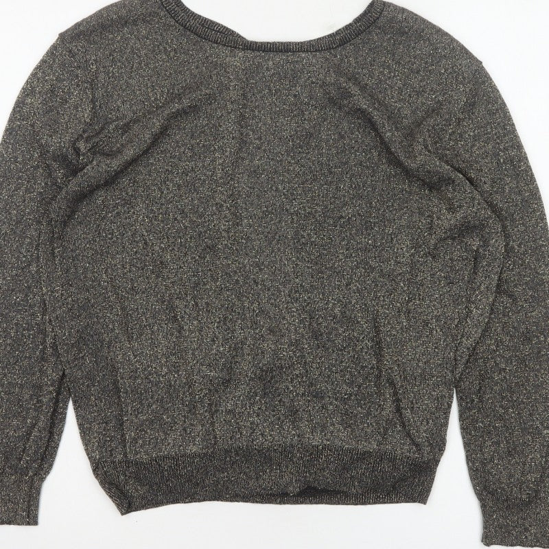 Softgrey Women Grey Metallic Knit Raglan Jumper UK 14 Round Neck