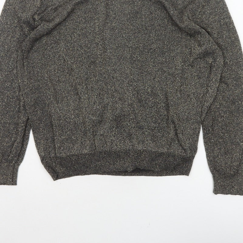 Softgrey Women Grey Metallic Knit Raglan Jumper UK 14 Round Neck