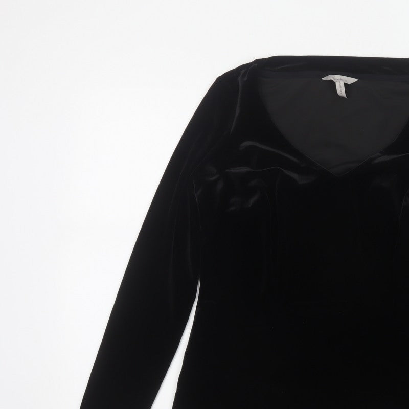 Pepperberry Women Black Size 14 Curvy Velvet V-Neck Long Sleeve Blouse