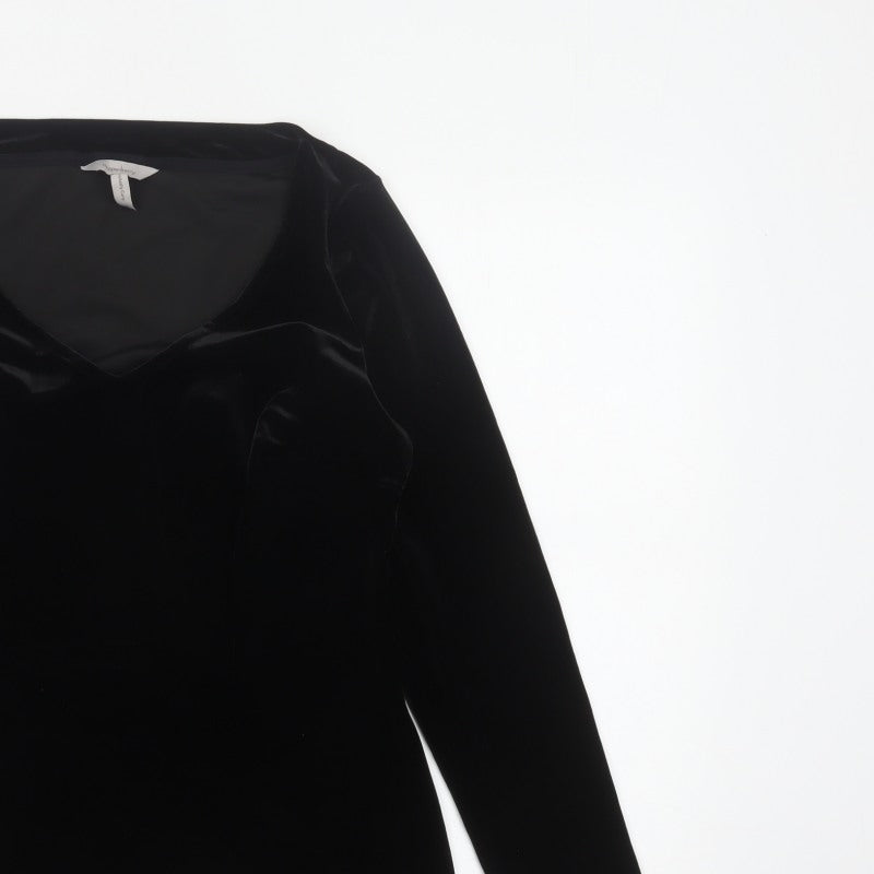 Pepperberry Women Black Size 14 Curvy Velvet V-Neck Long Sleeve Blouse