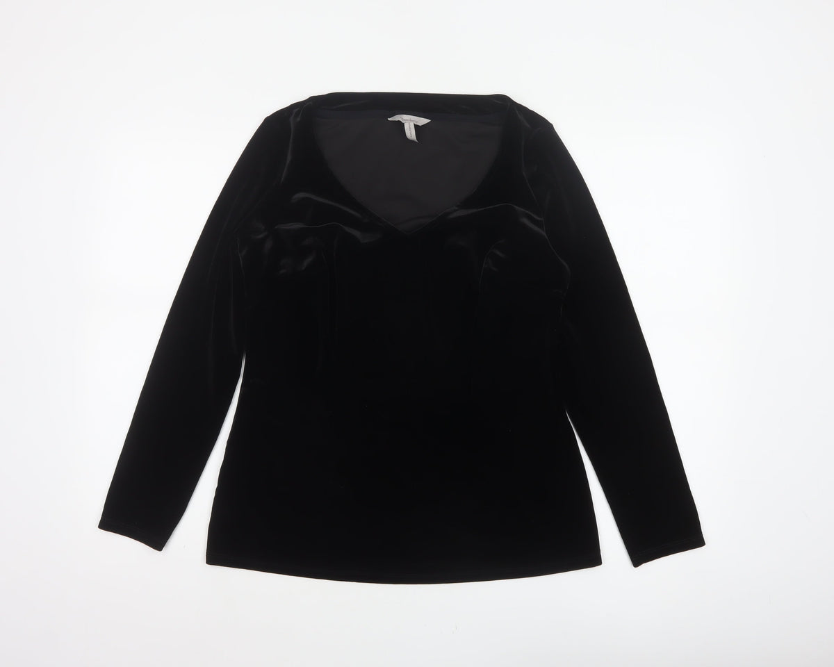 Pepperberry Women Black Size 14 Curvy Velvet V-Neck Long Sleeve Blouse