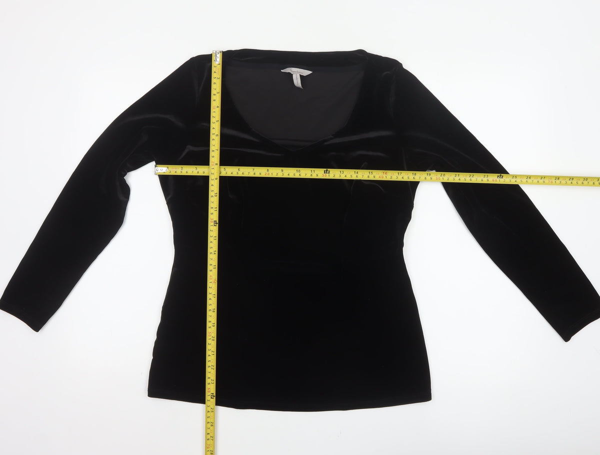 Pepperberry Women Black Size 14 Curvy Velvet V-Neck Long Sleeve Blouse