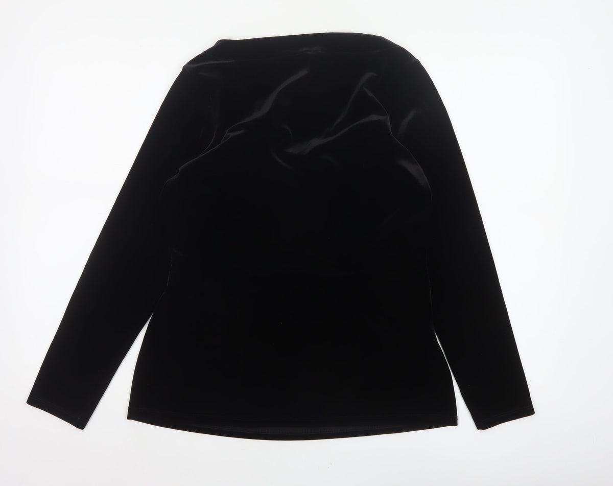 Pepperberry Women Black Size 14 Curvy Velvet V-Neck Long Sleeve Blouse