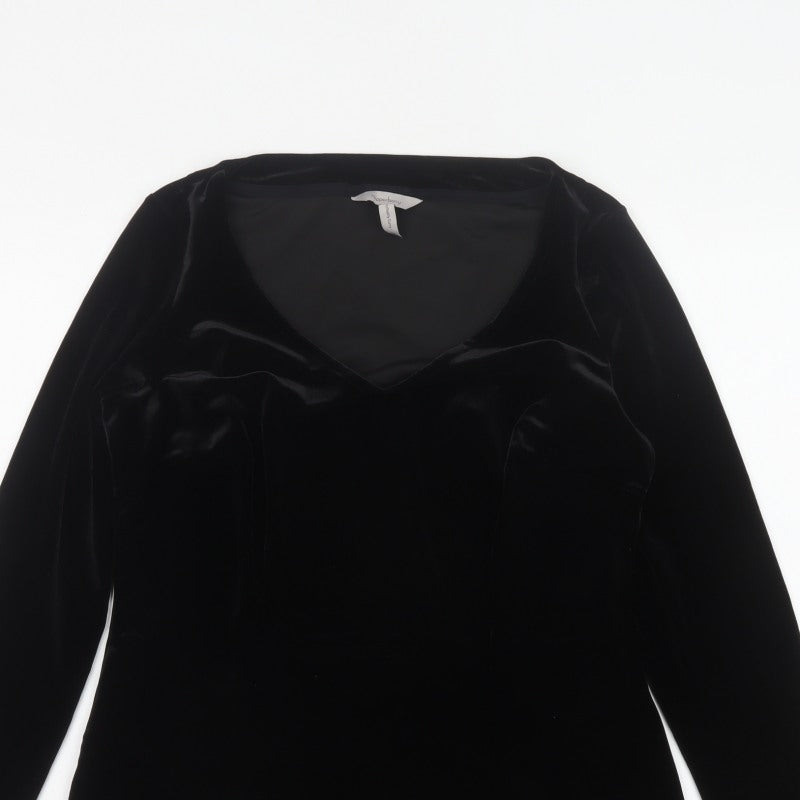 Pepperberry Women Black Size 14 Curvy Velvet V-Neck Long Sleeve Blouse