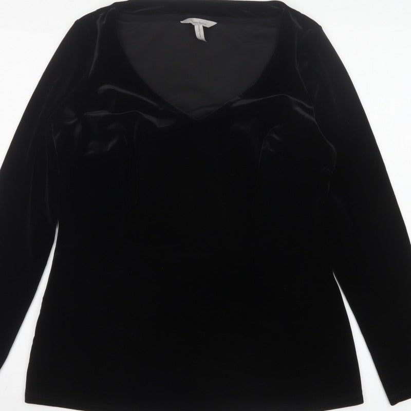Pepperberry Women Black Size 14 Curvy Velvet V-Neck Long Sleeve Blouse