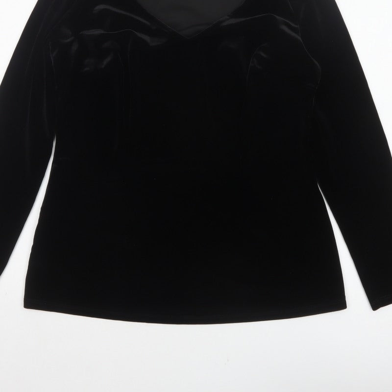 Pepperberry Women Black Size 14 Curvy Velvet V-Neck Long Sleeve Blouse