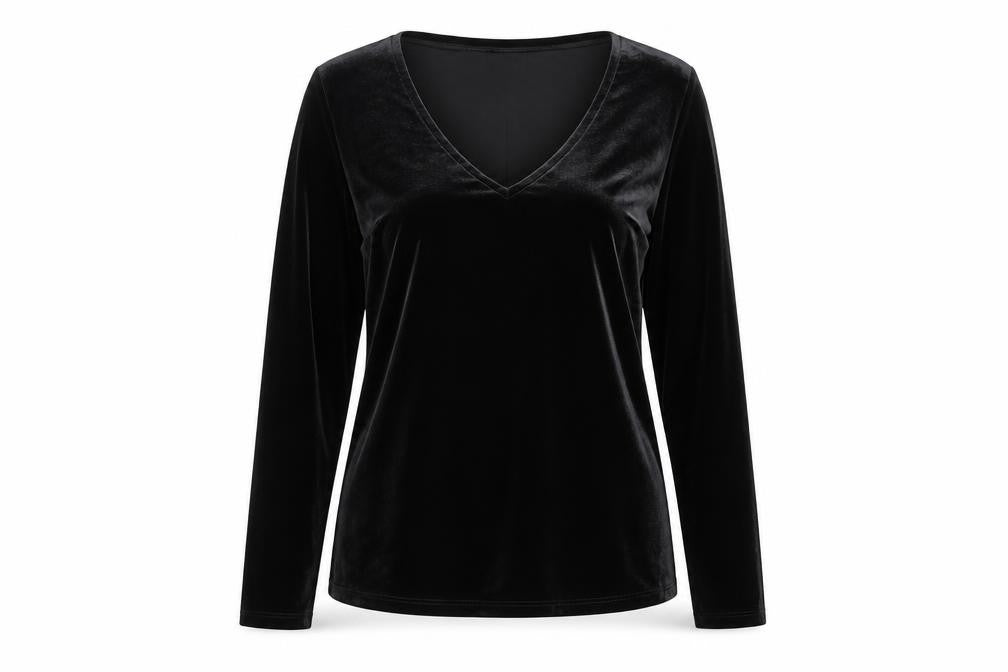 Pepperberry Women Black Size 14 Curvy Velvet V-Neck Long Sleeve Blouse