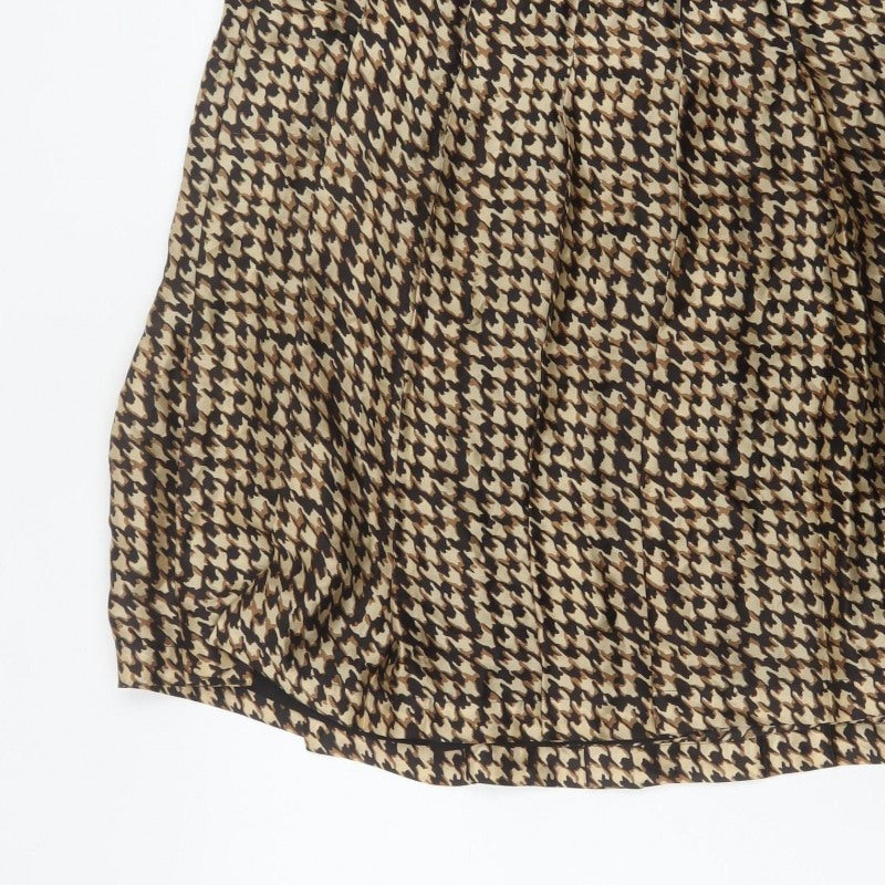 Jaeger Women Brown UK 14 Houndstooth A-Line Knee Length Skirt