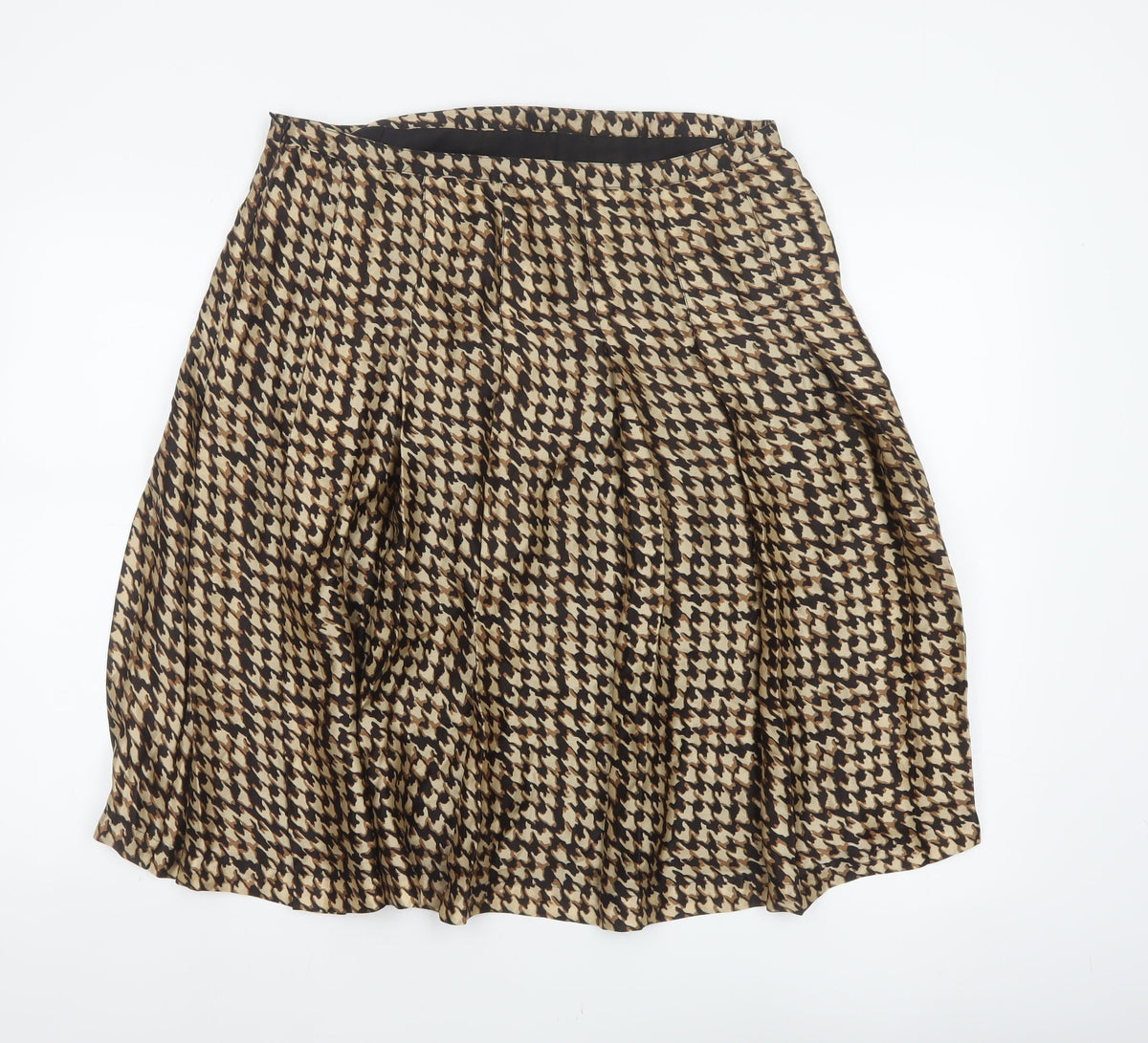Jaeger Women Brown UK 14 Houndstooth A-Line Knee Length Skirt