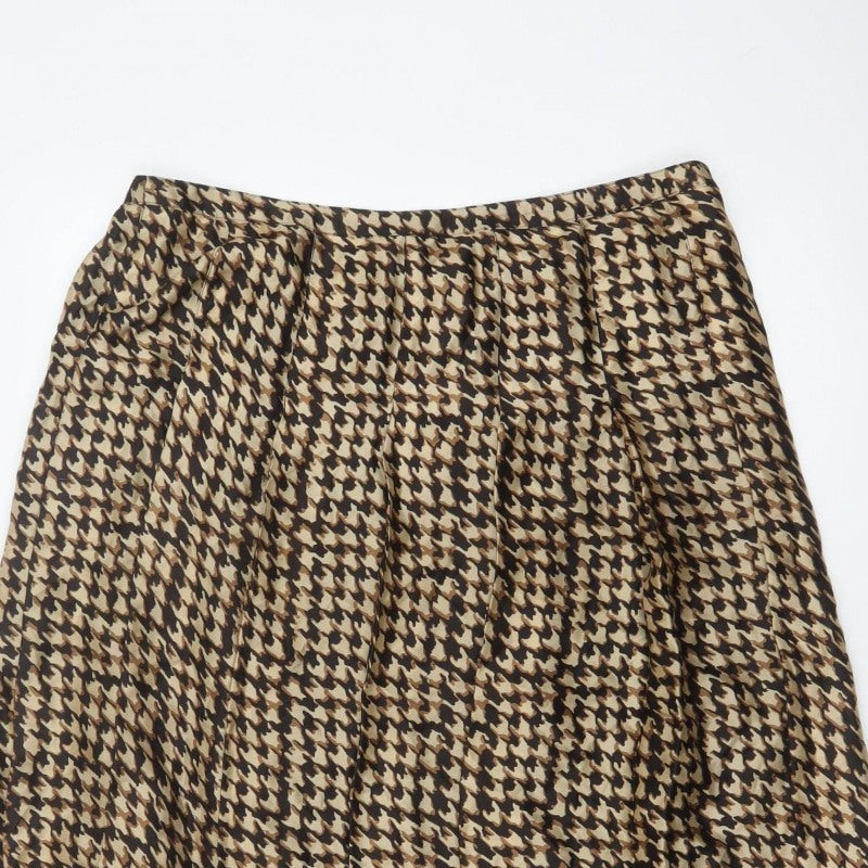 Jaeger Women Brown UK 14 Houndstooth A-Line Knee Length Skirt