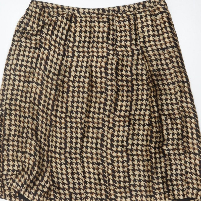 Jaeger Women Brown UK 14 Houndstooth A-Line Knee Length Skirt