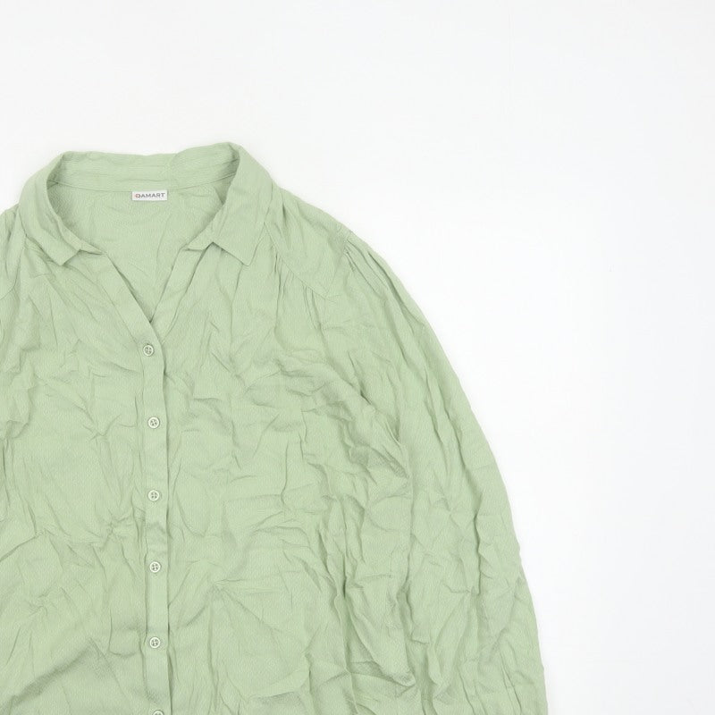 Damart Women Green UK 16 Basic Collared Button-Up Long Sleeve Blouse
