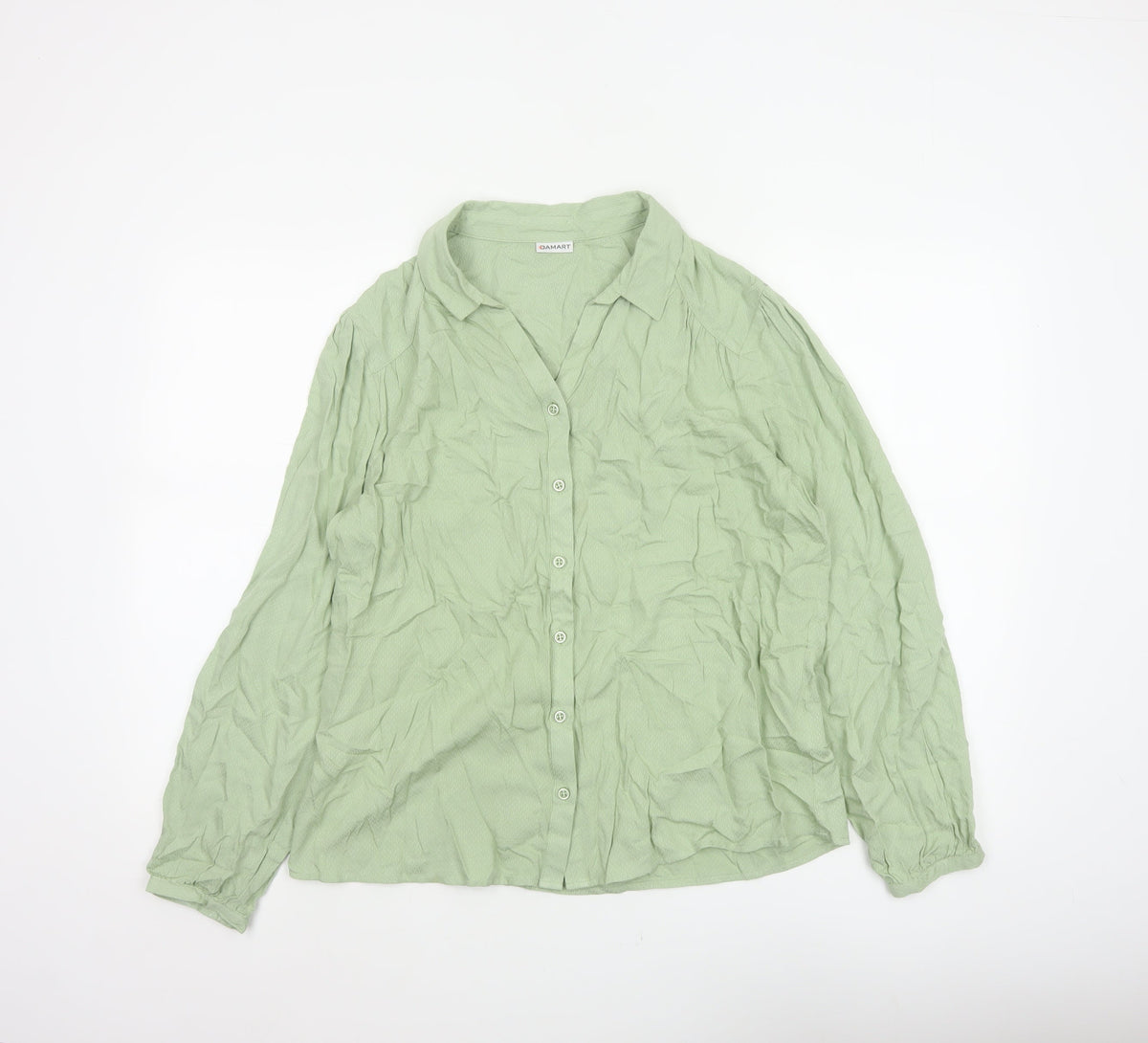 Damart Women Green UK 16 Basic Collared Button-Up Long Sleeve Blouse