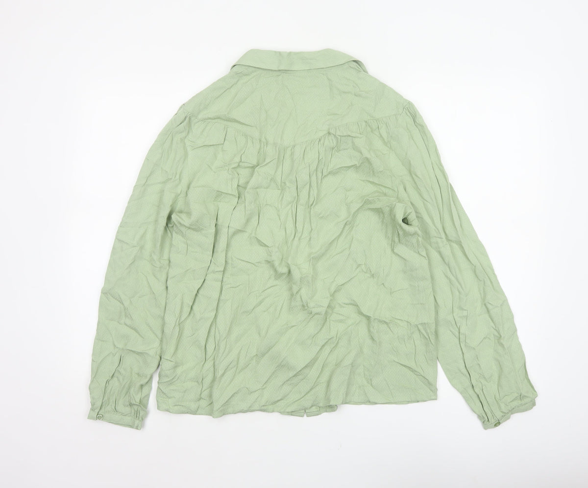 Damart Women Green UK 16 Basic Collared Button-Up Long Sleeve Blouse