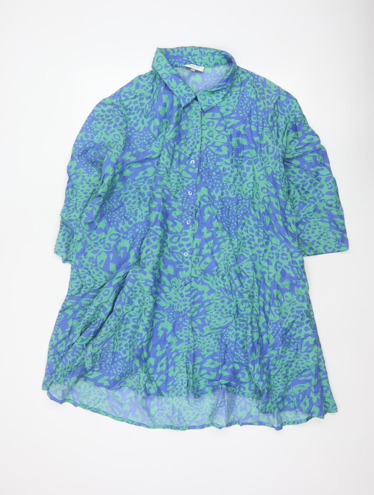 Sahara Women’s Blue Green Animal Print Silk Cotton Tunic Shirt UK 4