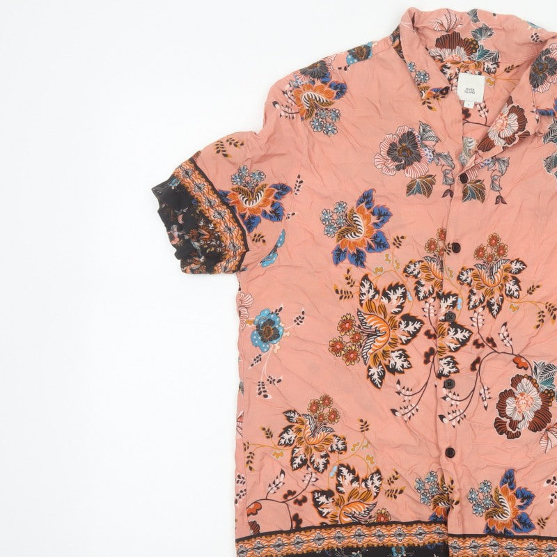 Additional view of River Island Men’s Pink S Floral Viscose Short Sleeve Button-Up Shirt