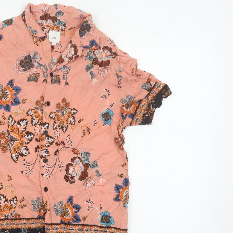 Additional view of River Island Men’s Pink S Floral Viscose Short Sleeve Button-Up Shirt