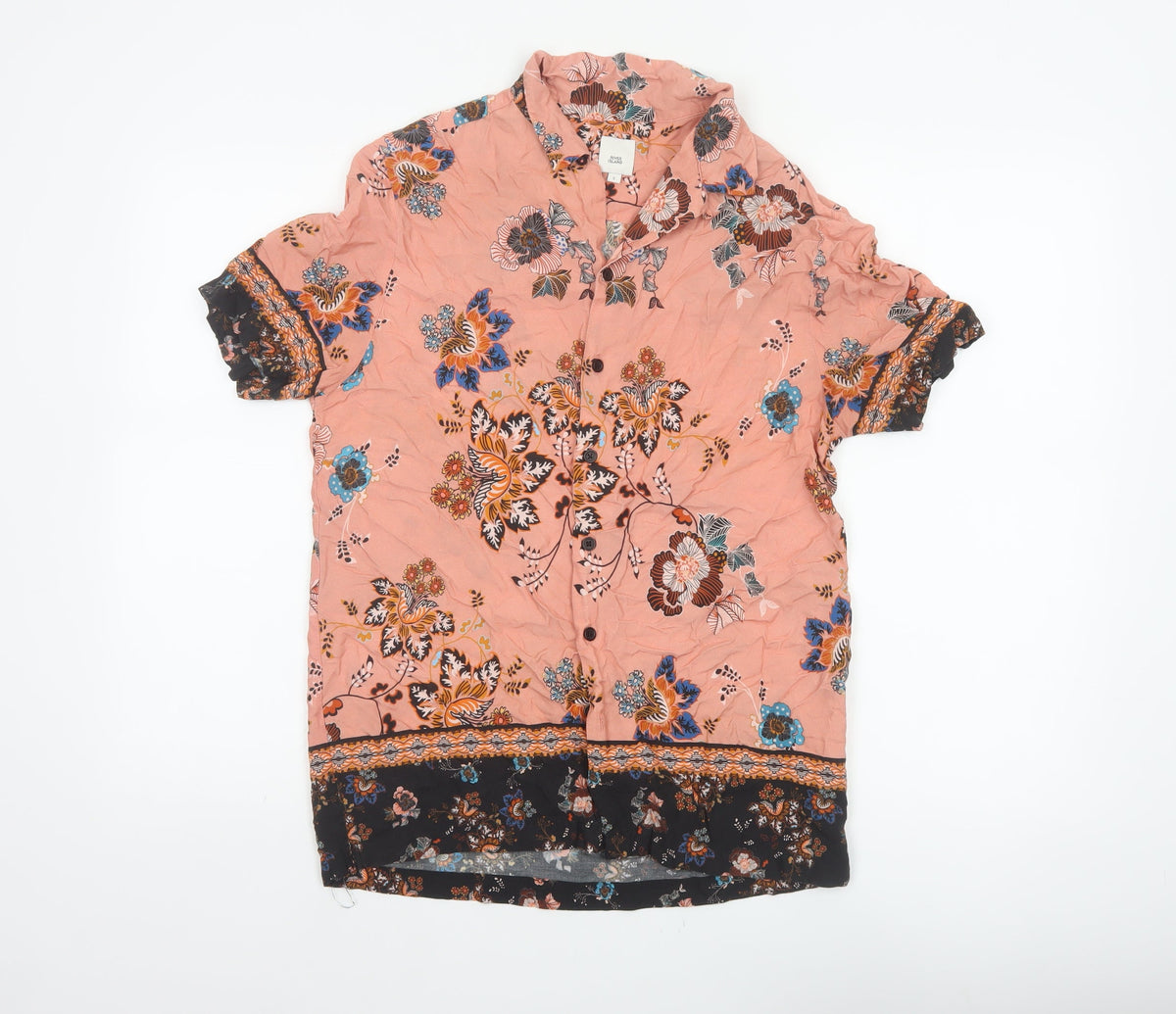 Back view of River Island Men’s Pink S Floral Viscose Short Sleeve Button-Up Shirt