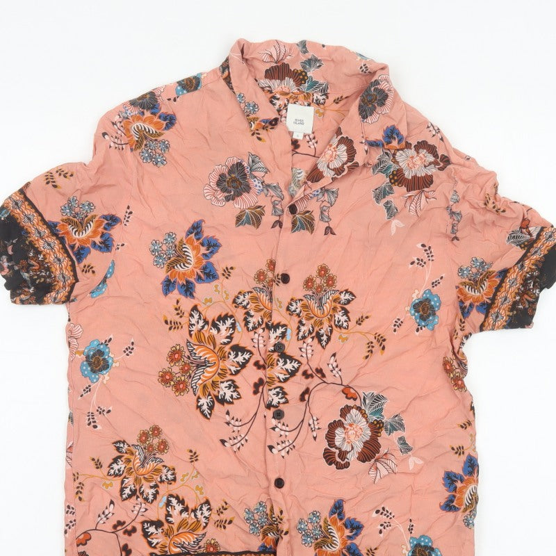 Additional view of River Island Men’s Pink S Floral Viscose Short Sleeve Button-Up Shirt