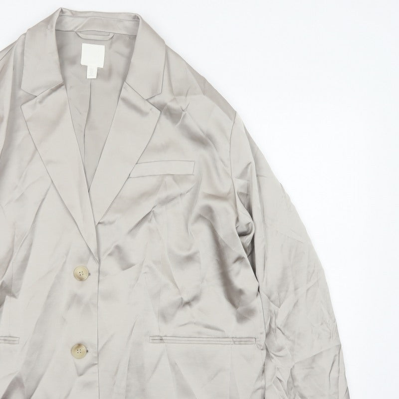 H&M Women’s Beige Size M UK 12 Long Single-Breasted Blazer