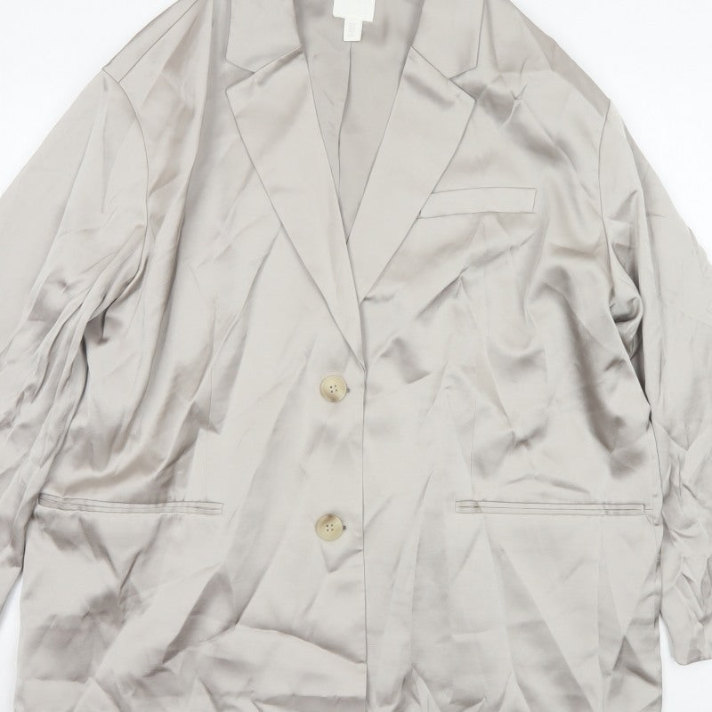 H&M Women’s Beige Size M UK 12 Long Single-Breasted Blazer