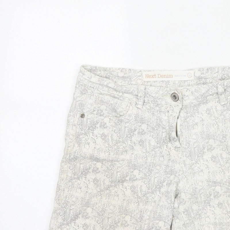 Next Denim Women’s Ivory Floral Print Stretch Shorts UK 12