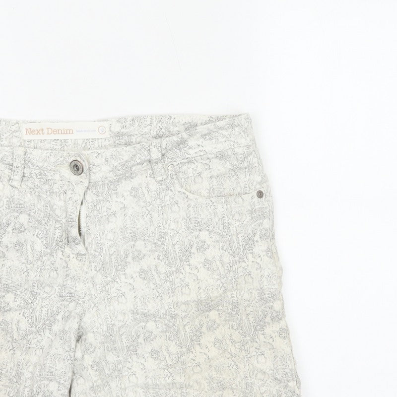 Next Denim Women’s Ivory Floral Print Stretch Shorts UK 12