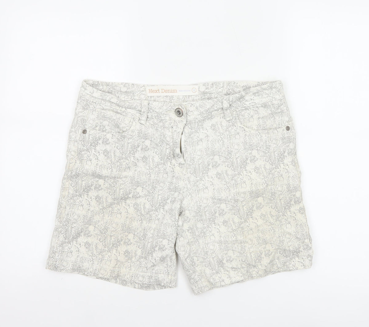 Next Denim Women’s Ivory Floral Print Stretch Shorts UK 12