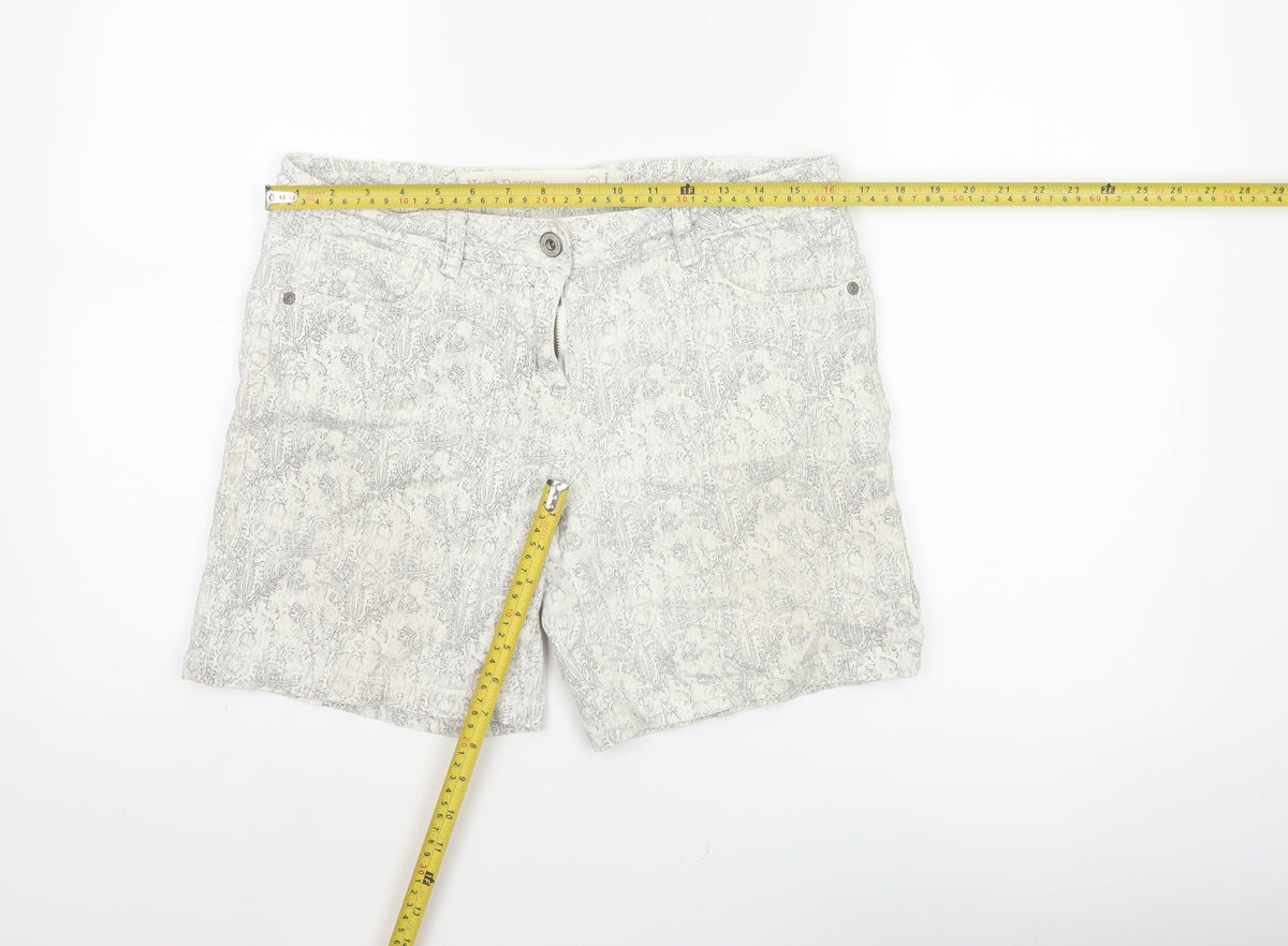 Next Denim Women’s Ivory Floral Print Stretch Shorts UK 12
