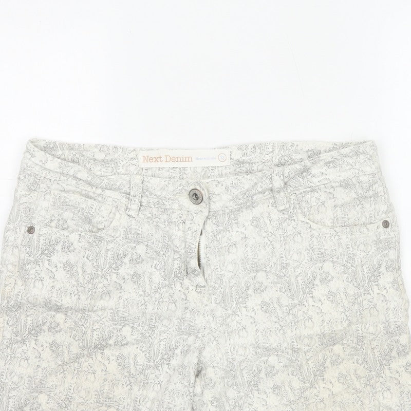 Next Denim Women’s Ivory Floral Print Stretch Shorts UK 12