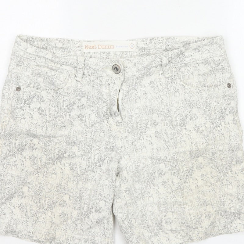 Next Denim Women’s Ivory Floral Print Stretch Shorts UK 12