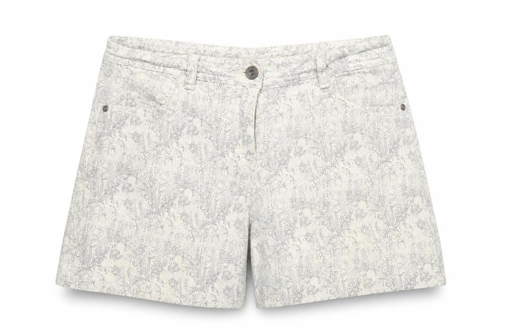 Next Denim Women’s Ivory Floral Print Stretch Shorts UK 12