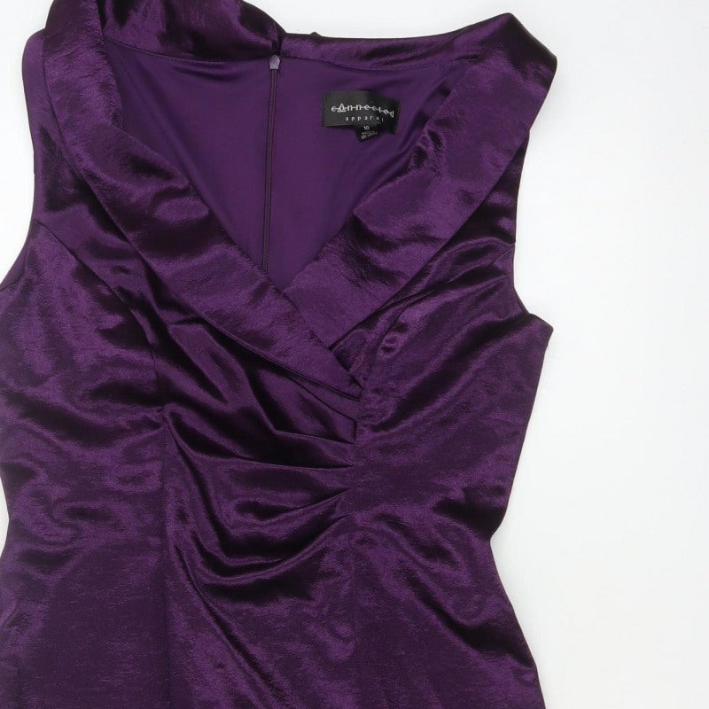 Connected Apparel Women Purple UK 10 Satin Sheath Cocktail Dress
