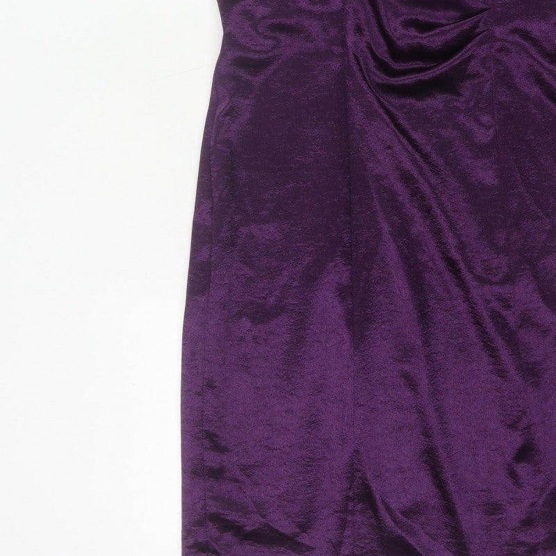 Connected Apparel Women Purple UK 10 Satin Sheath Cocktail Dress