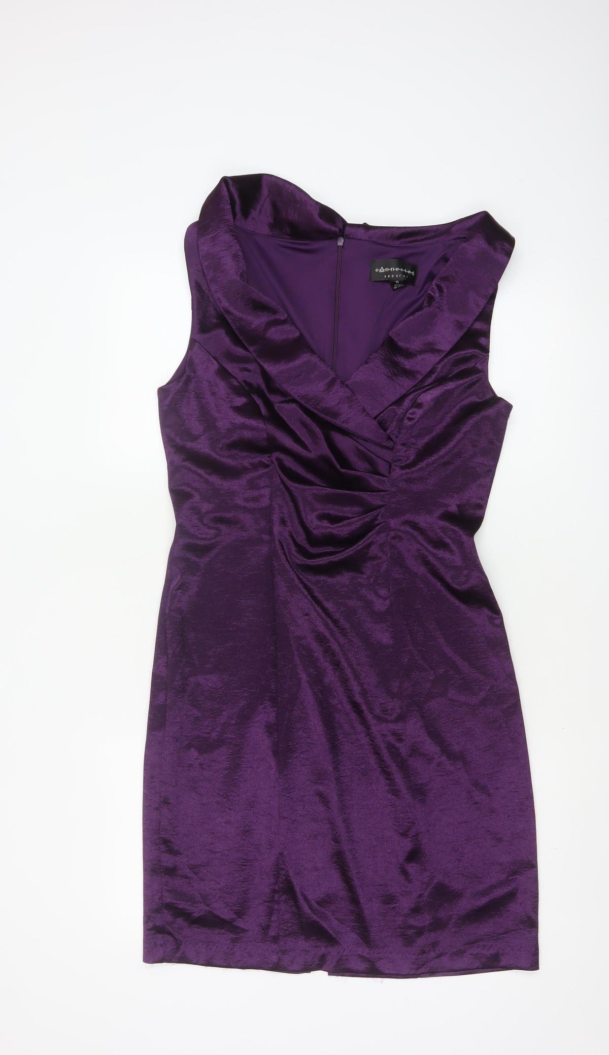Connected Apparel Women Purple UK 10 Satin Sheath Cocktail Dress