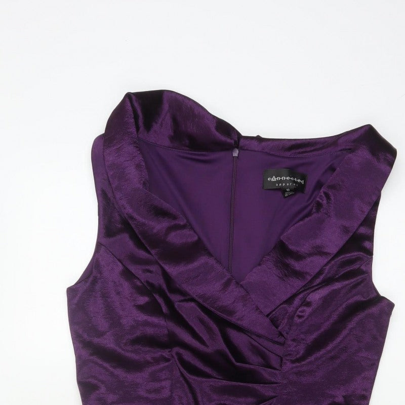 Connected Apparel Women Purple UK 10 Satin Sheath Cocktail Dress
