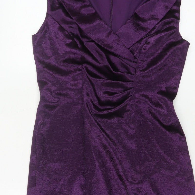 Connected Apparel Women Purple UK 10 Satin Sheath Cocktail Dress