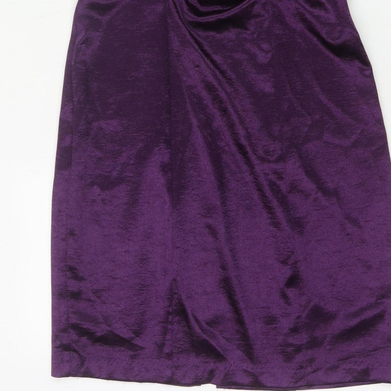 Connected Apparel Women Purple UK 10 Satin Sheath Cocktail Dress