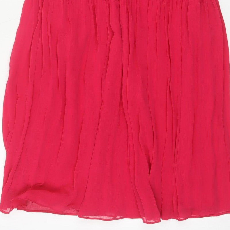 Marks and Spencer Women Pink UK 6 Long Pleated Flare Chiffon Skirt