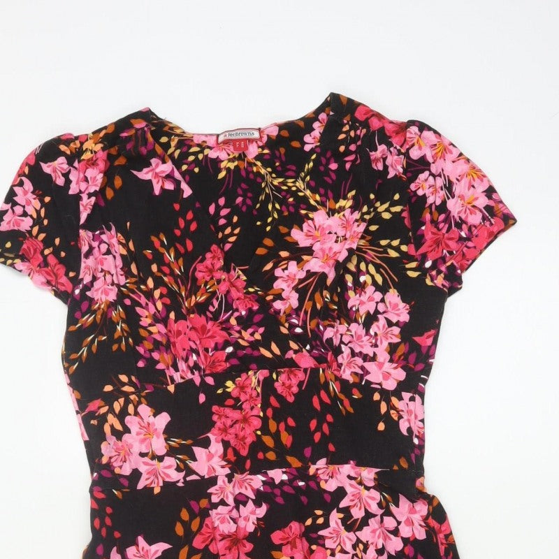 Joe Browns Women’s Black Floral Fit & Flare Midi Dress UK 10 Short Sleeve