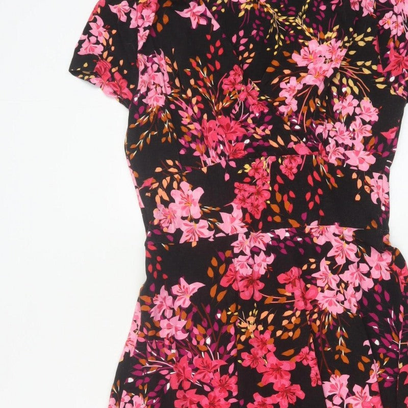 Joe Browns Women’s Black Floral Fit & Flare Midi Dress UK 10 Short Sleeve