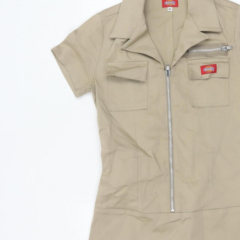 Dickies Women Beige M Workwear Shirt Dress Collared Zip Pockets