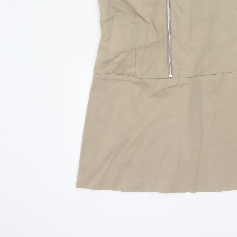 Dickies Women Beige M Workwear Shirt Dress Collared Zip Pockets