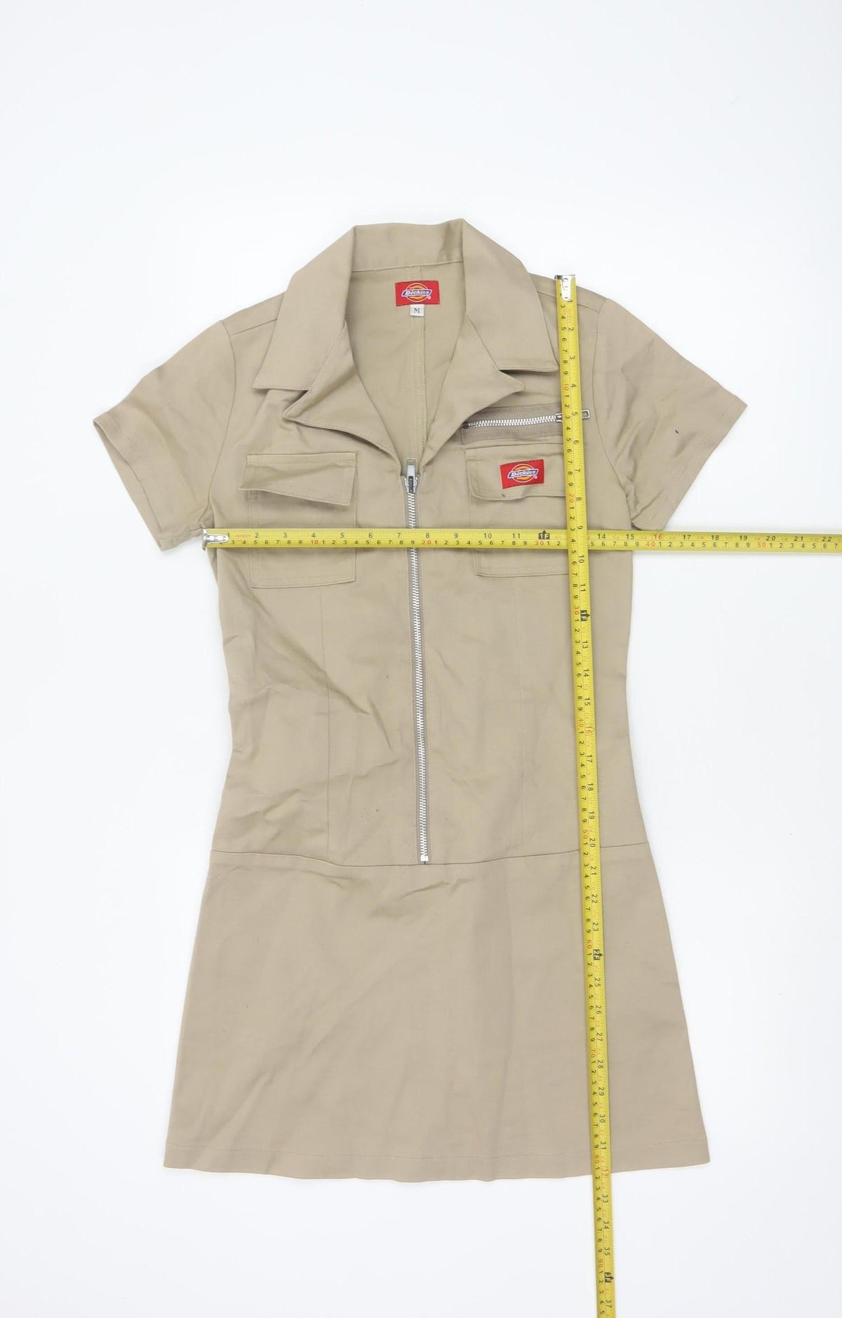 Dickies Women Beige M Workwear Shirt Dress Collared Zip Pockets