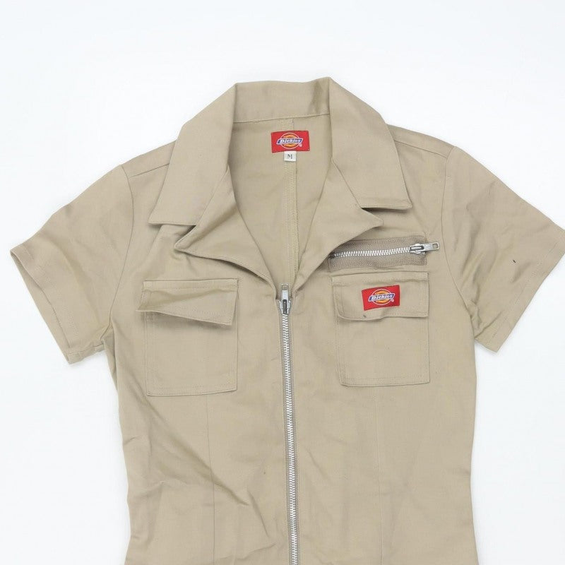 Dickies Women Beige M Workwear Shirt Dress Collared Zip Pockets