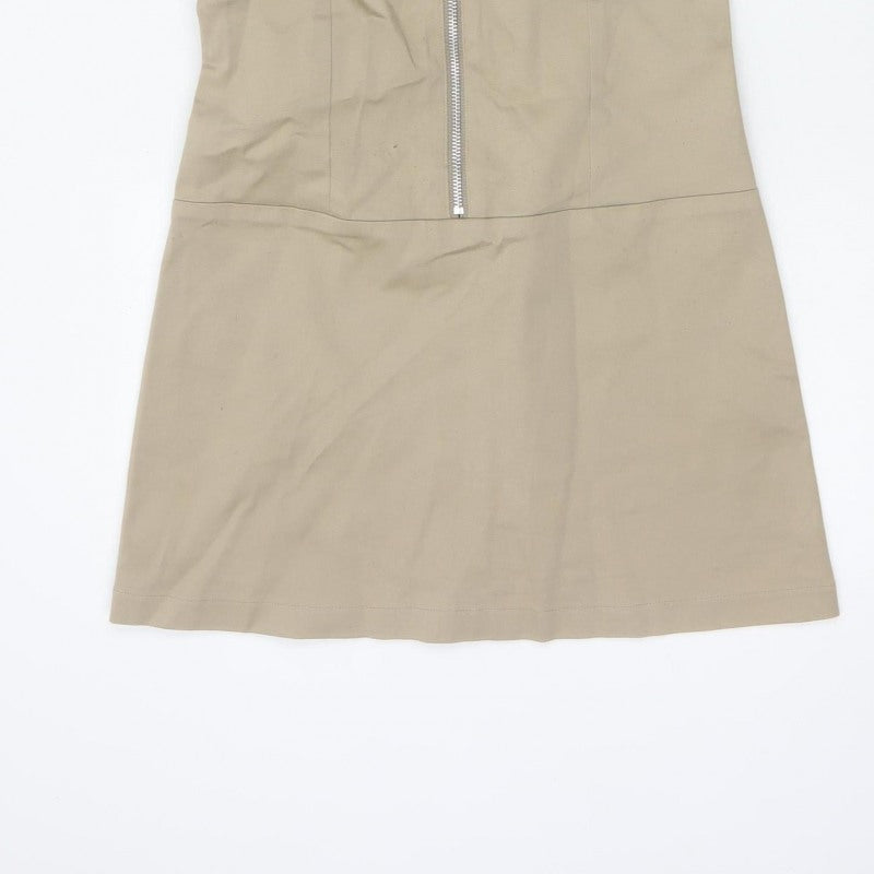 Dickies Women Beige M Workwear Shirt Dress Collared Zip Pockets