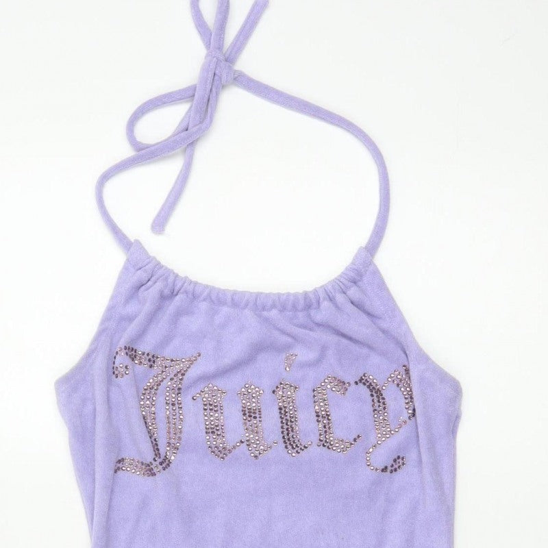 Juicy Couture Women’s Purple XS Velour Halter Bodycon Mini Dress