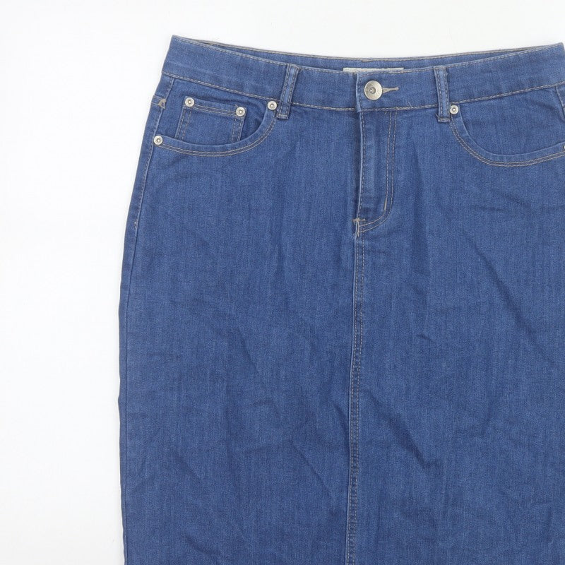 Vicky L Women Blue UK 14 Denim Pencil Knee Skirt Stretch Pockets