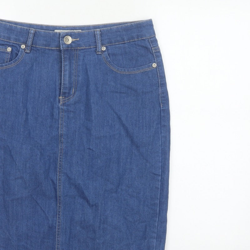 Vicky L Women Blue UK 14 Denim Pencil Knee Skirt Stretch Pockets